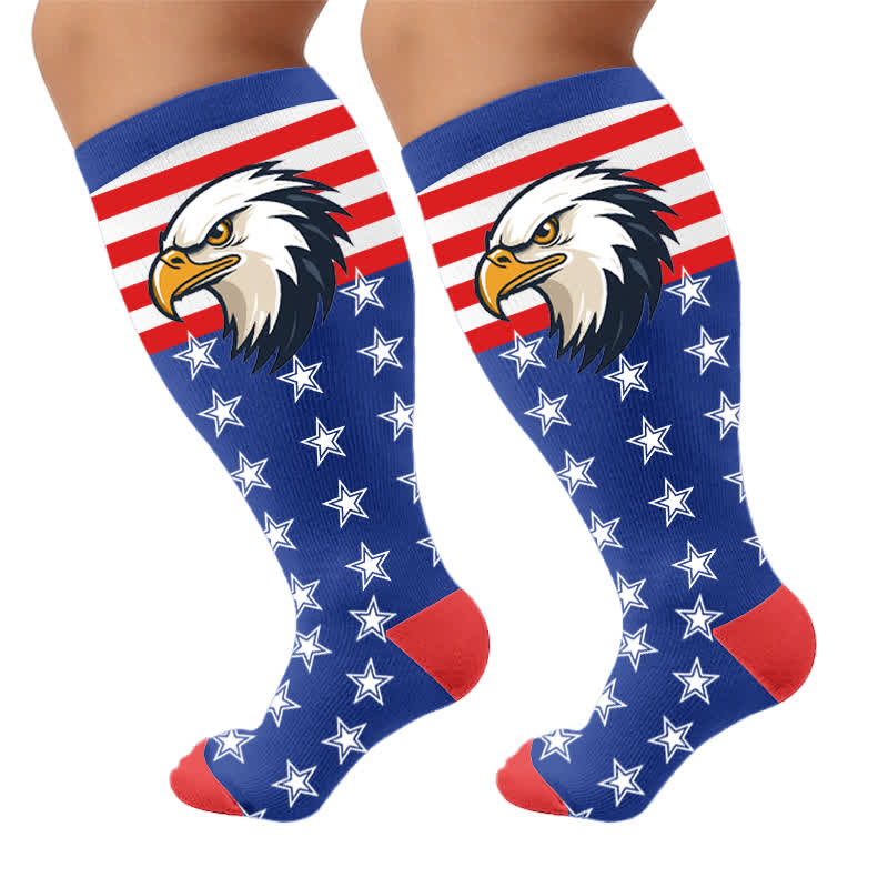Plus Size Patriotic Eagle Compression Socks - Blue(1 Pair) - 4XL - image 8