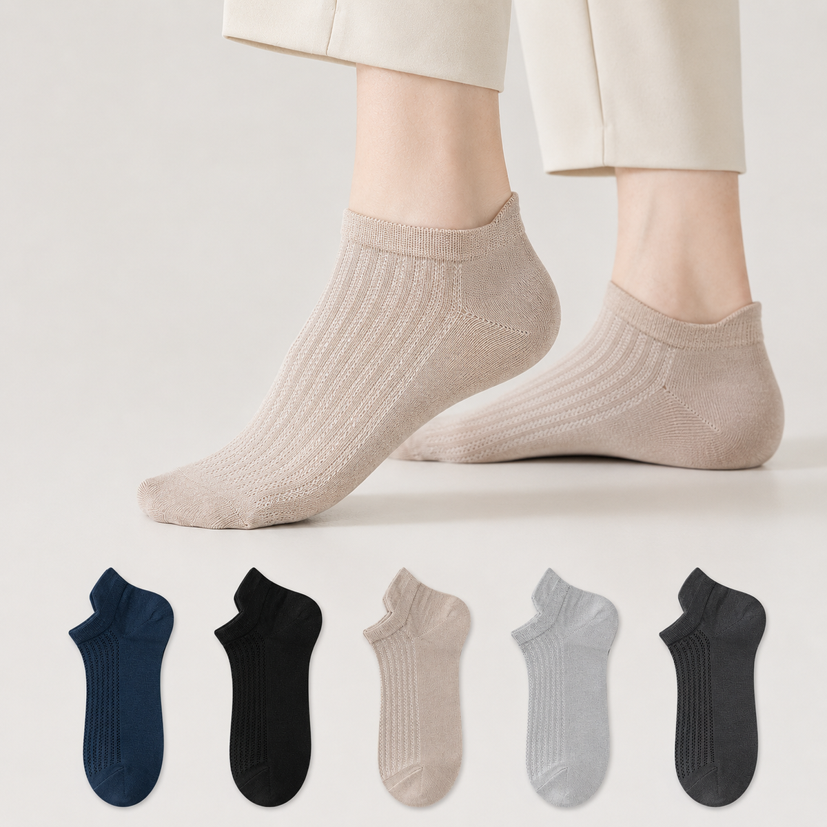Bamboo Mesh No Show Socks(5 Pairs) - Multicolor - EU39-44(US5-10) - image 0