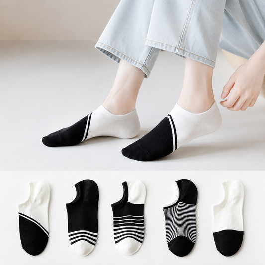 Bamboo Colorblock No Show Socks(5 Pairs) - Multicolor - EU39-44(US5-10) - image 0