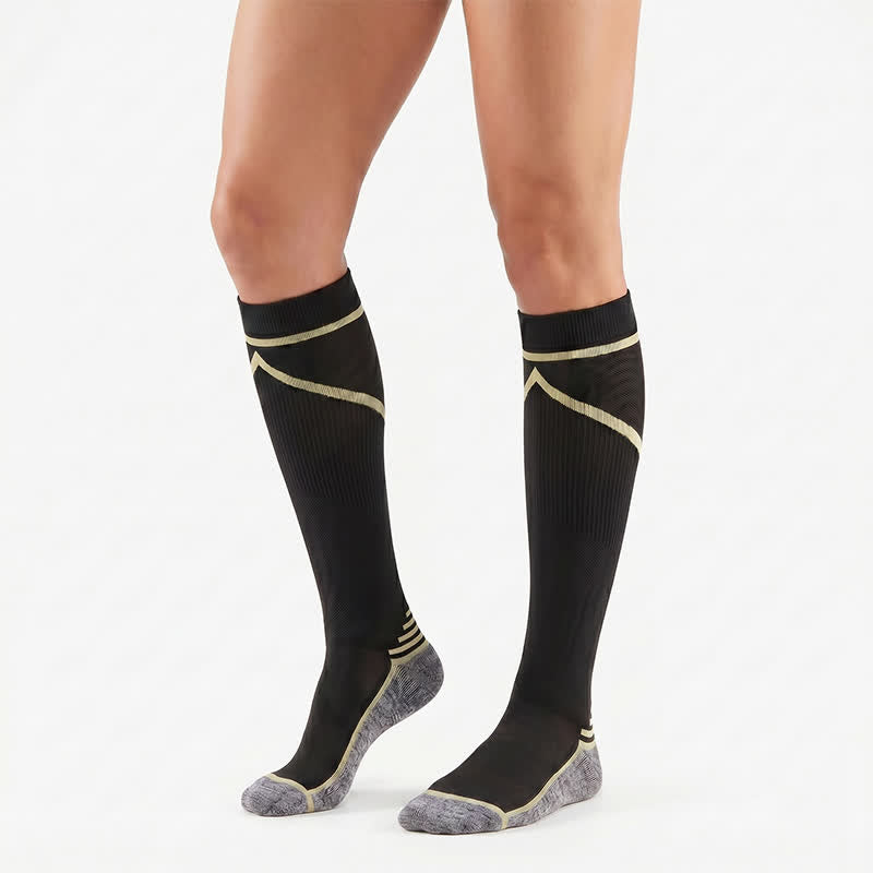 Contrast Stripe Compression Socks(4 Pairs) - Yellow - S/M - image 4