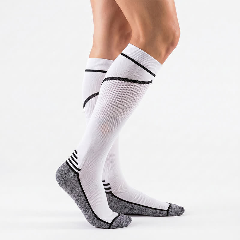 Contrast Stripe Compression Socks(4 Pairs) - White - S/M - image 1
