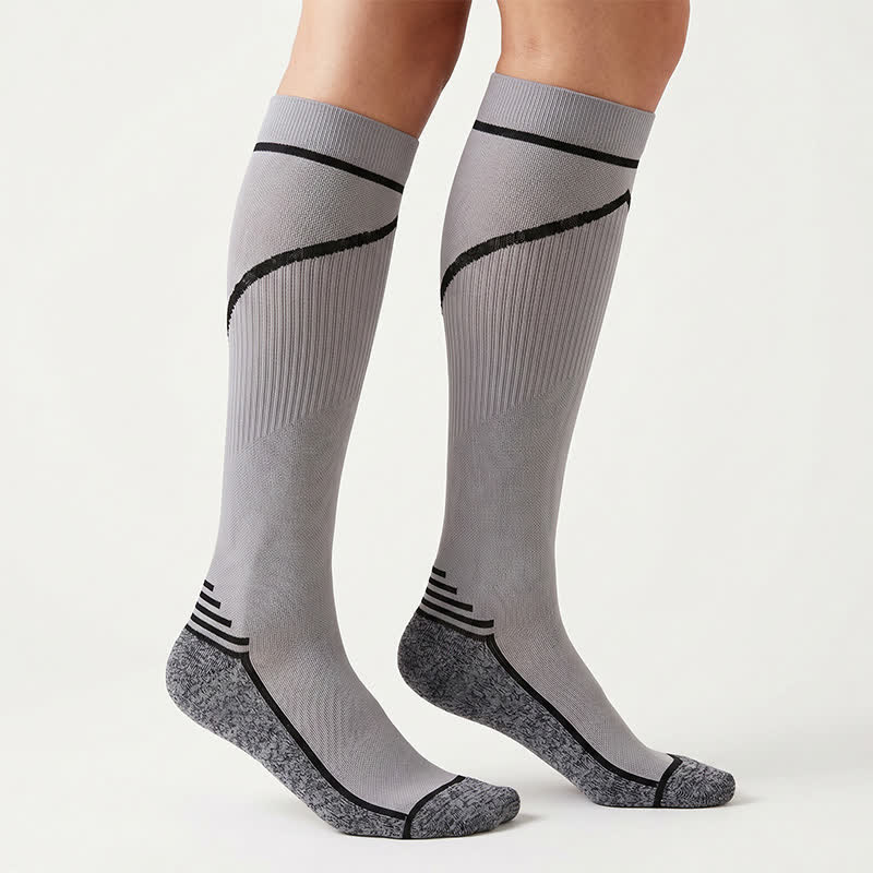 Contrast Stripe Compression Socks(4 Pairs) - Grey - S/M - image 3