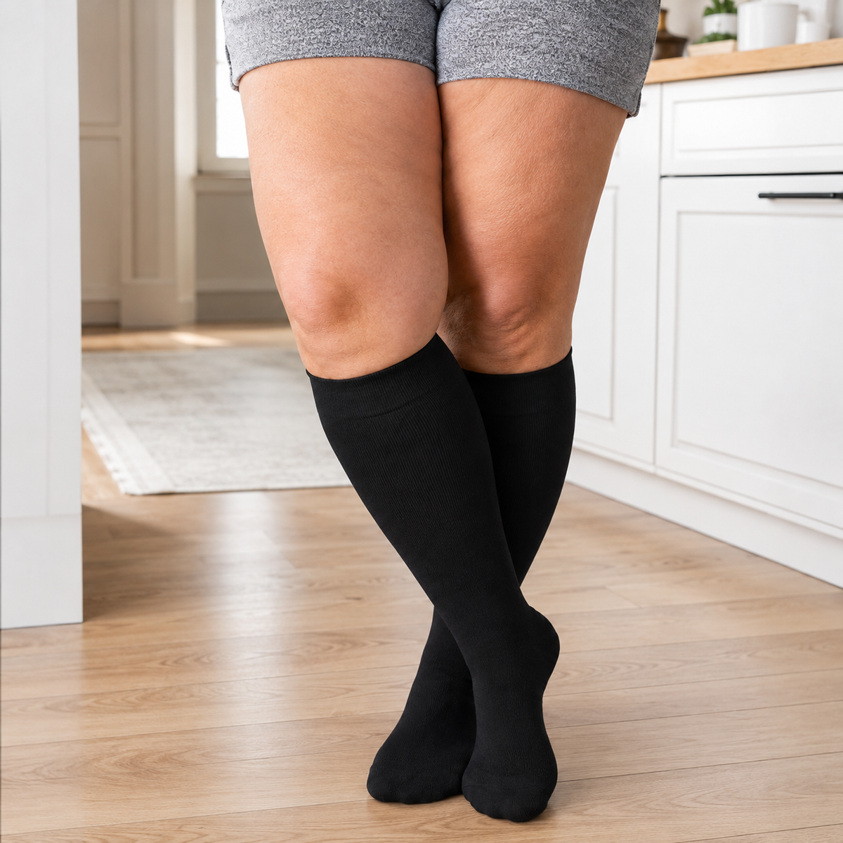 Plus Size Grey Bamboo Compression Socks - Black - 4XL - image 6