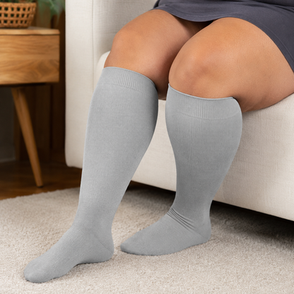 Plus Size Rose Stripe Bamboo Compression Socks - Grey - 4XL - image 12