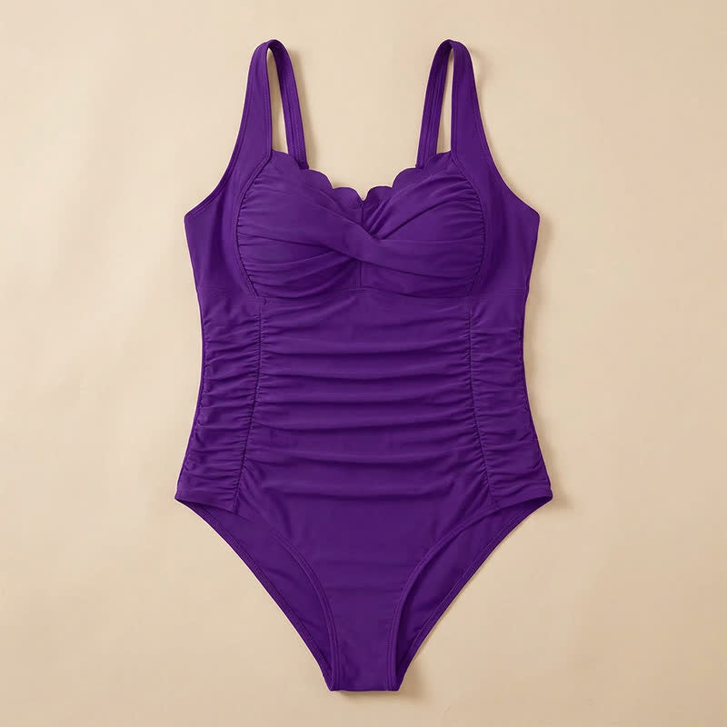 Vintage Flower Leaf Print Ruched One-Piece Swimsuit - image 15
