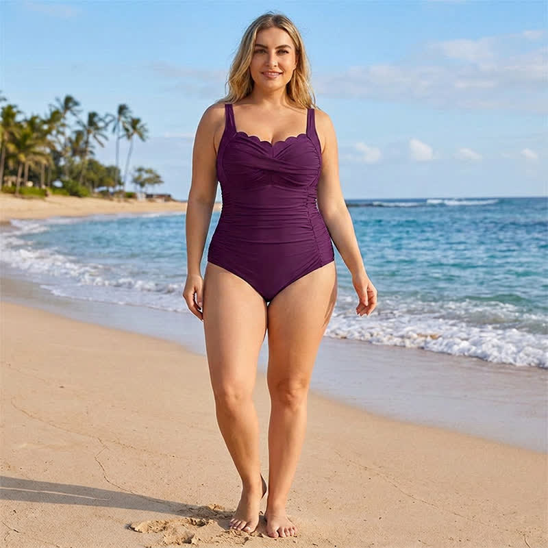 Vintage Flower Leaf Print Ruched One-Piece Swimsuit - image 12