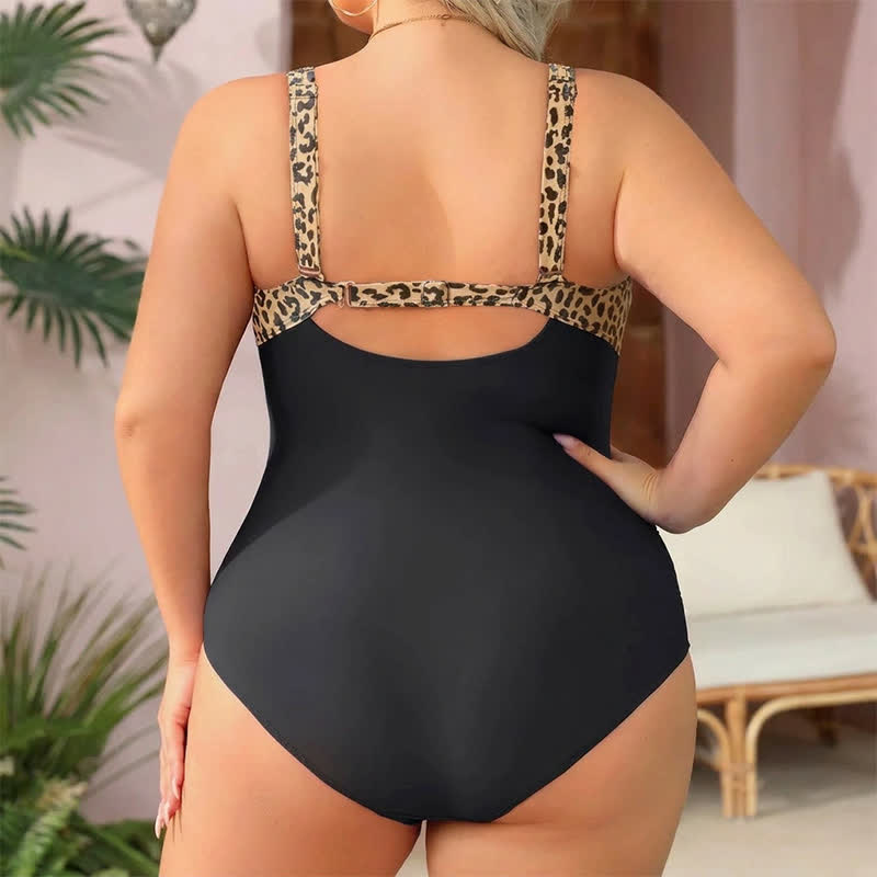 Vintage Flower Leopard Print Ruched One-piece Swimsuit - image 7