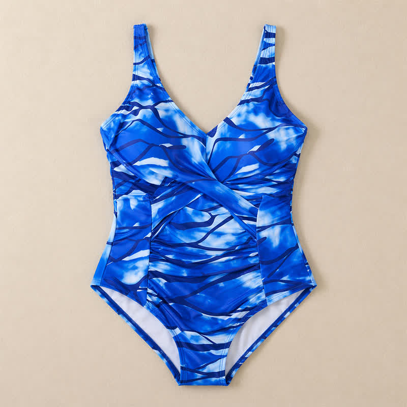 Blue Marble Print Twist Front One-Piece Swimsuit - image 13