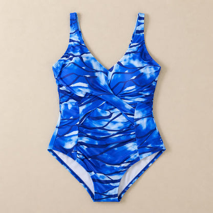 Blue Marble Print Twist Front One-Piece Swimsuit - image 13