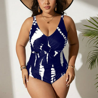 Blue Marble Print Twist Front One-Piece Swimsuit - Navy Blue - 5XL - image 8