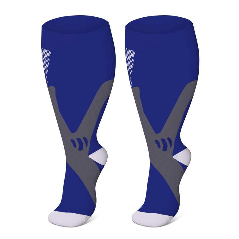 Plus Size Pure Color Compression Socks 2XL-7XL - Blue - 7XL - image 19