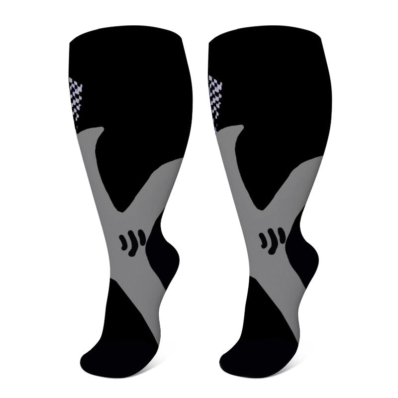 Plus Size Bright Stripe Compression Socks 2XL-7XL - Black-A - 7XL - image 17