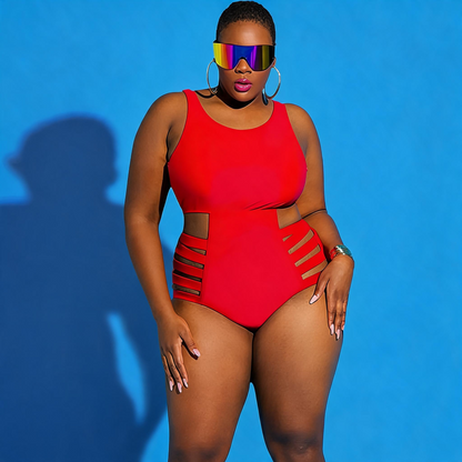 Cutout Splash Print One-Piece Swimsuit - Red - 4XL - image 4