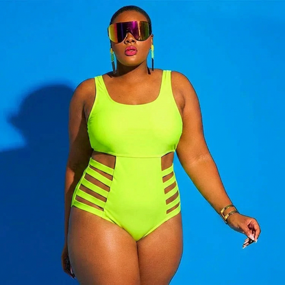 Cutout Splash Print One-Piece Swimsuit - Green - 4XL - image 2