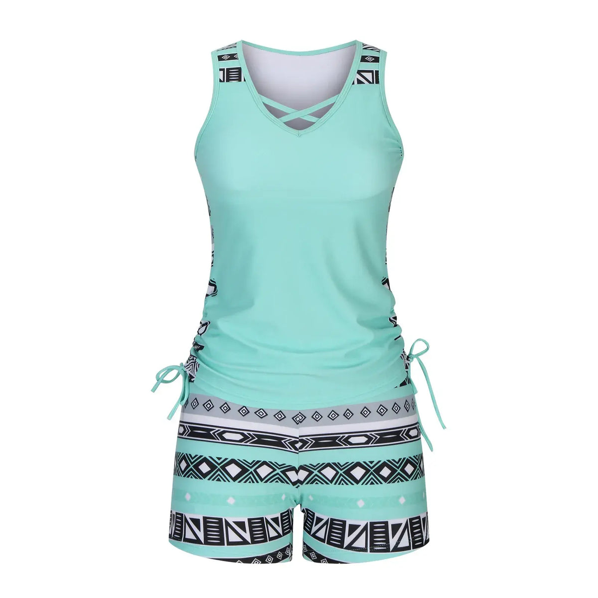 Criss Cross Geometric Tankini Set - image 11