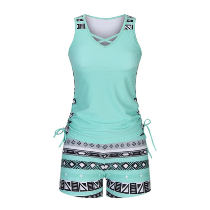 Criss Cross Geometric Tankini Set - image 11