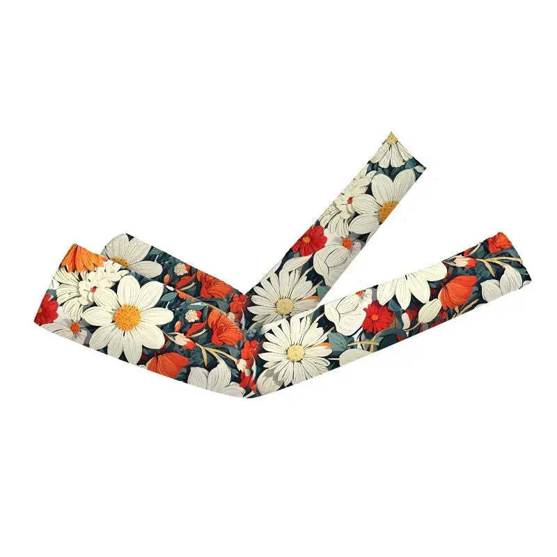 Flower Print Cooling Arm Sleeves(2 Pairs) - Red - One Size - image 2