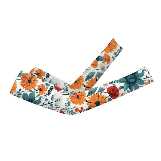 Flower Print Cooling Arm Sleeves(2 Pairs) - Orange - One Size - image 0