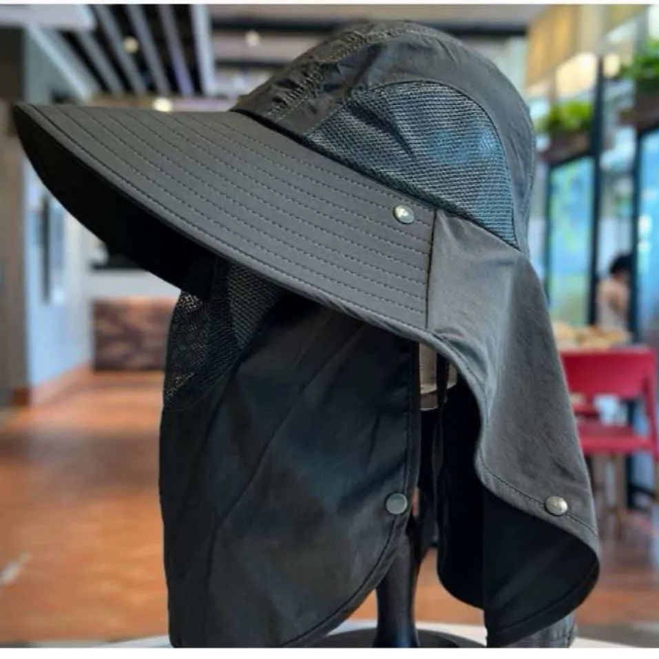 Breathable Neck Shield Sun Hat - Black - One Size - With Face Cover - image 7
