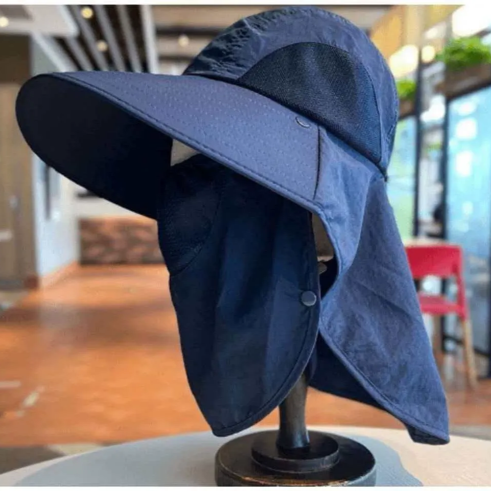 Breathable Neck Shield Sun Hat - Navy Blue - One Size - With Face Cover - image 8