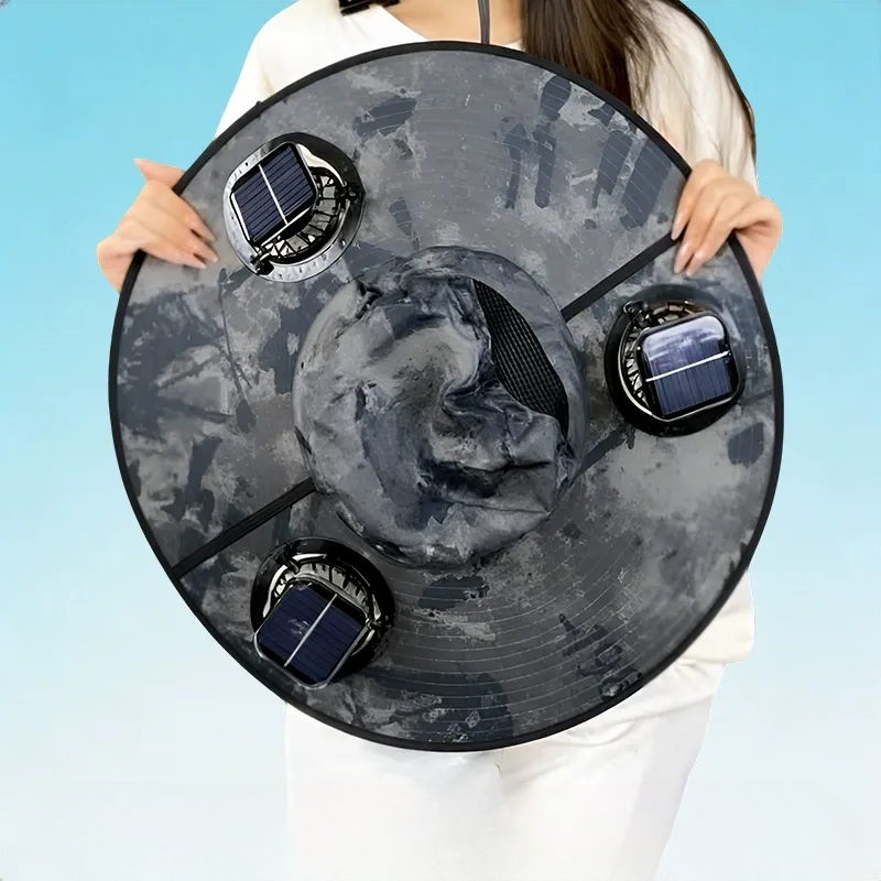 Solar Cooling Wide Brim Sun Hat - Grey - One Size - 3 Fans - image 12