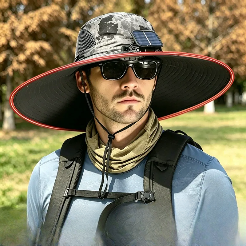Solar Cooling Wide Brim Sun Hat - Grey - One Size - 1 Fan - image 8