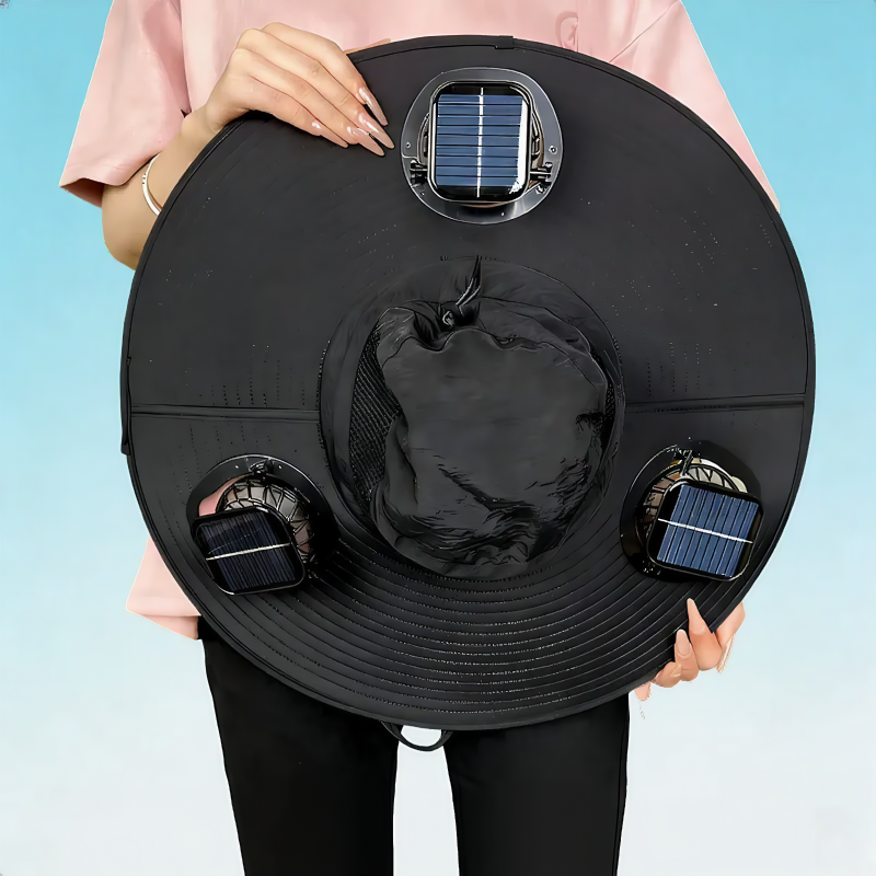 Solar Cooling Wide Brim Sun Hat - Black - One Size - 3 Fans - image 10