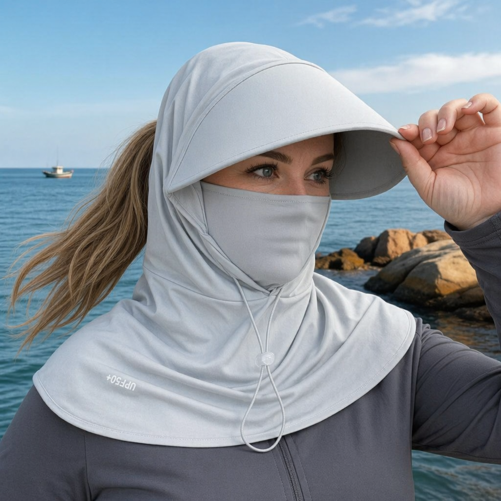 UV Shield Neck Cape Sun Hat - Light Gray - One Size - image 3