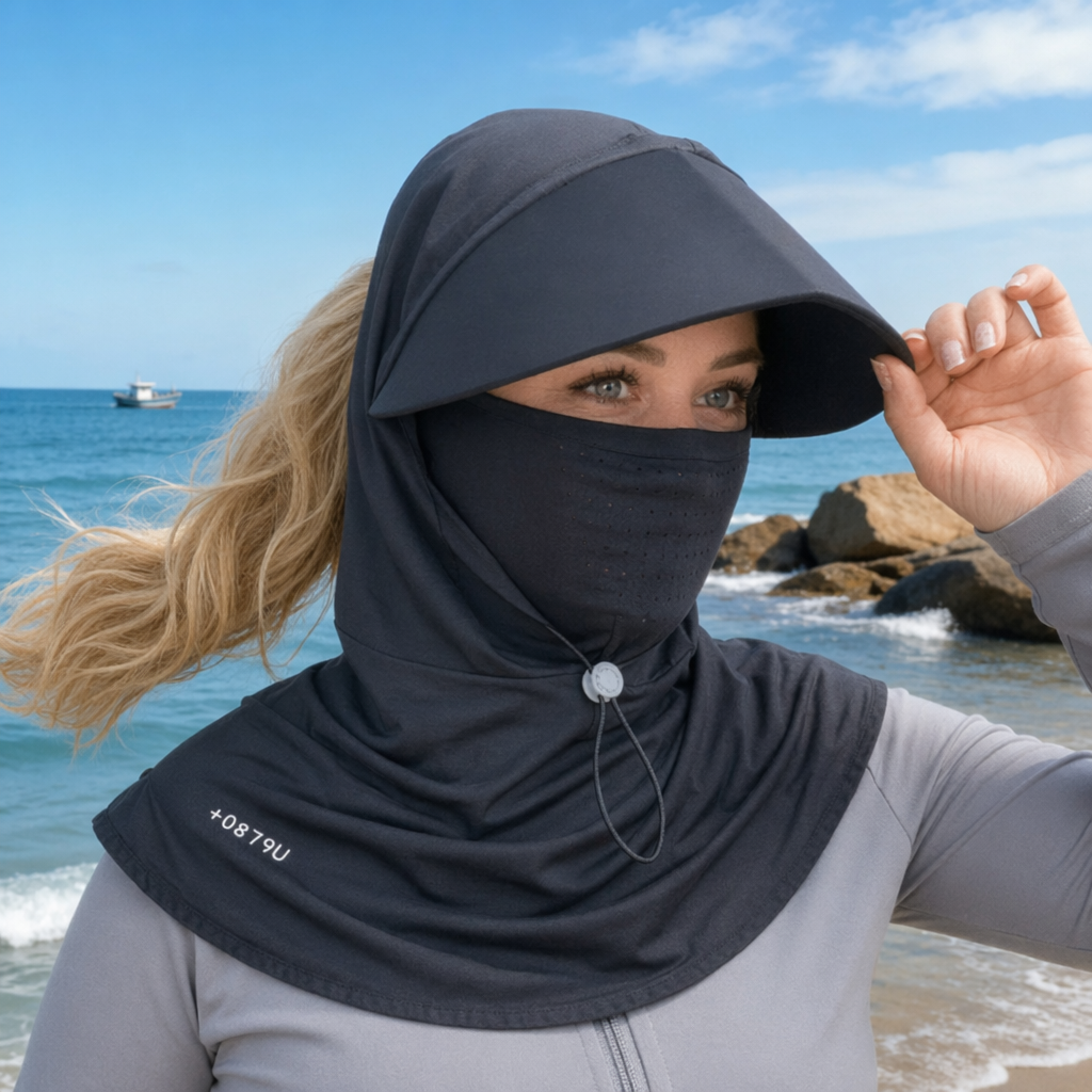 UV Shield Neck Cape Sun Hat - Black - One Size - image 2