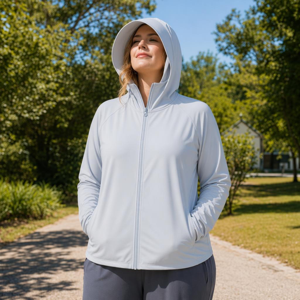 Lightweight Hooded Sun Protection Clothing - Light Gray - 4XL - image 7