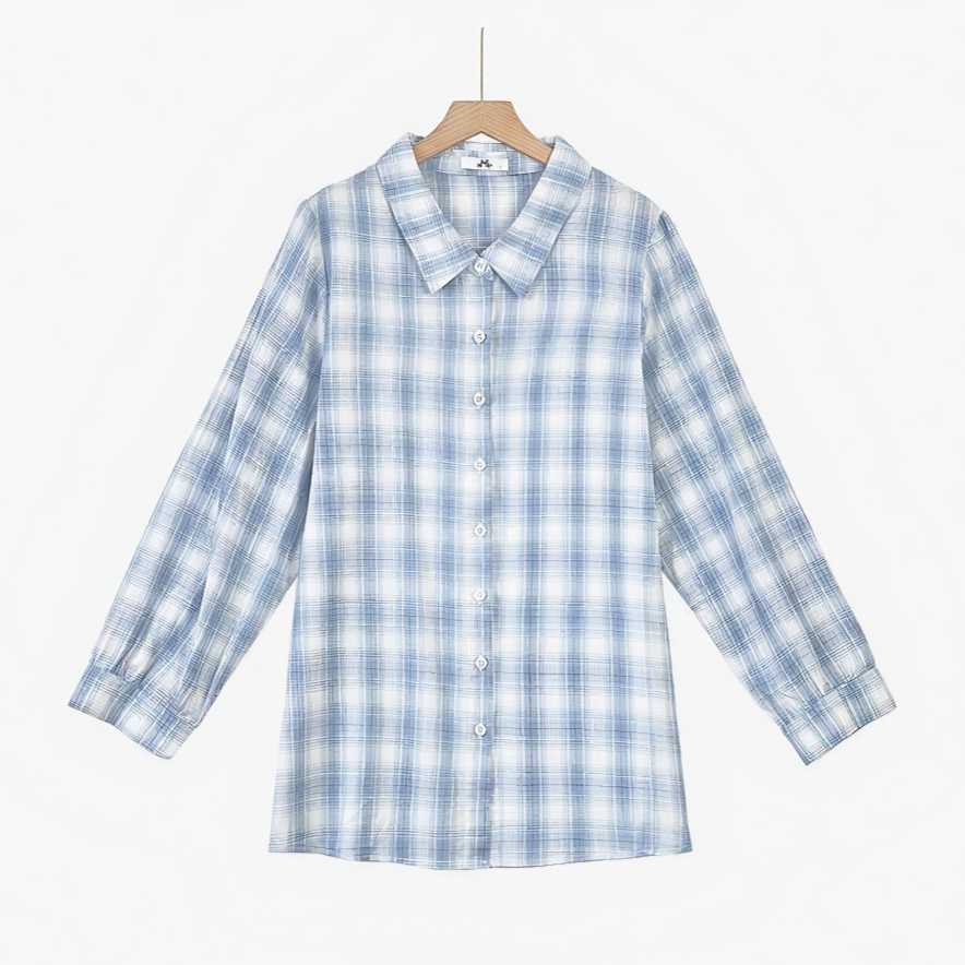 Plus Size Cotton Plaid Shirt and Cami Dress Lounge Set - Shirt - 6XL - image 1