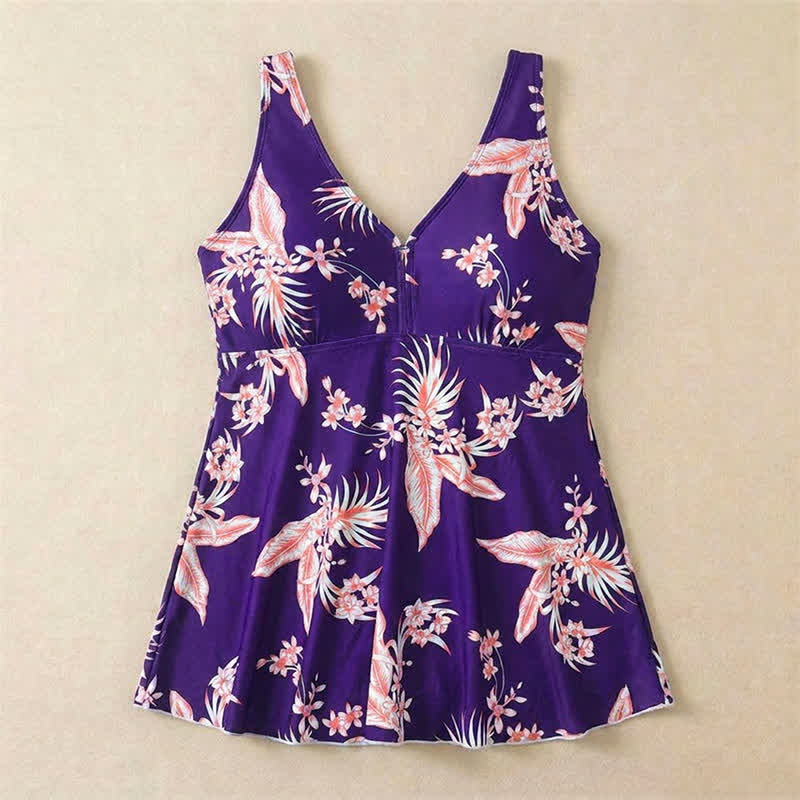 Flower Polka Dot Print V Neck Swim Dress - image 17