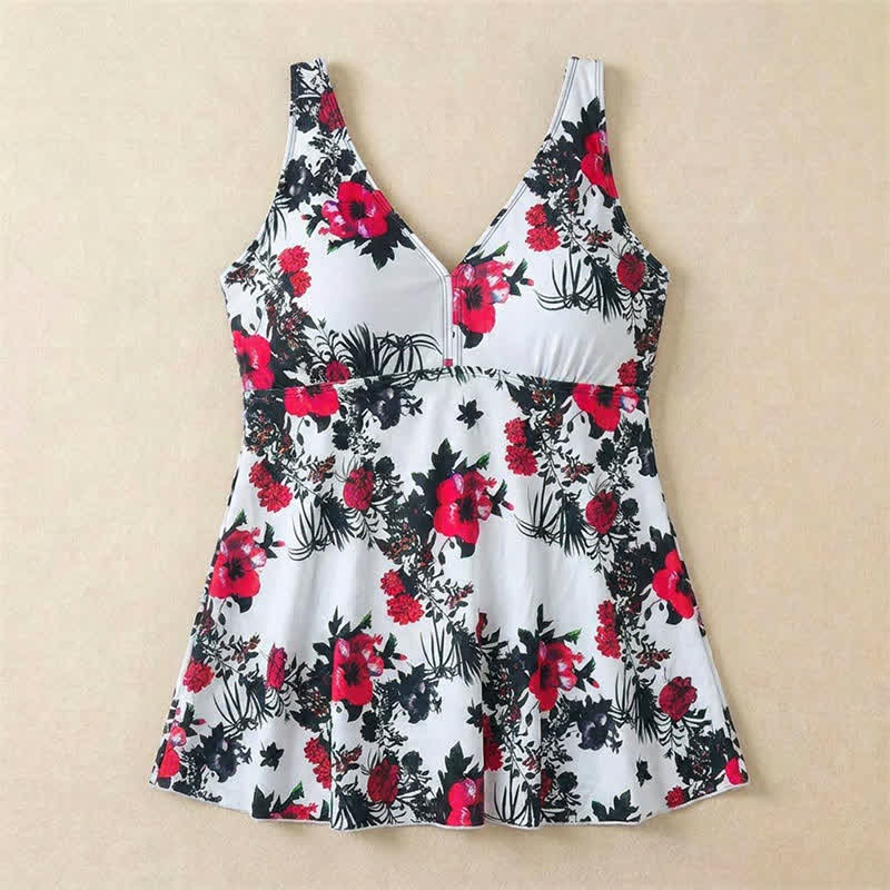 Flower Polka Dot Print V Neck Swim Dress - image 14