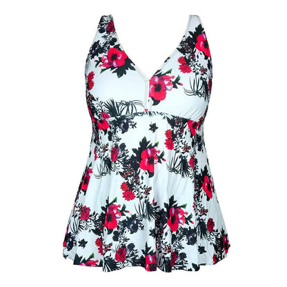 Flower Polka Dot Print V Neck Swim Dress - image 12
