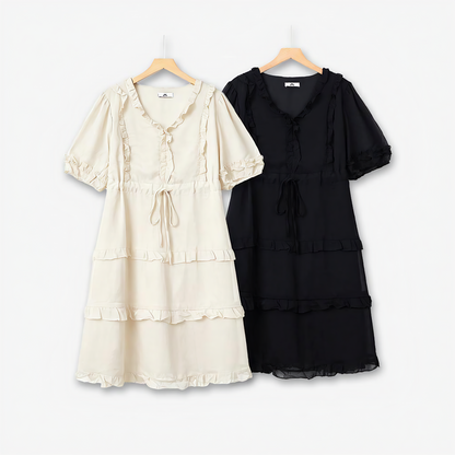 Plus Size Elegant V-Neck Ruffle Tie-Waist Midi Dress - image 0