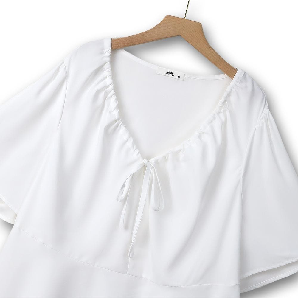 Plus-Size V Neck Tie-Neck Ruffle Peplum Blouse - image 1