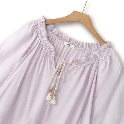 Plus Size Lavender Tassel Tie Boho Blouse - image 1