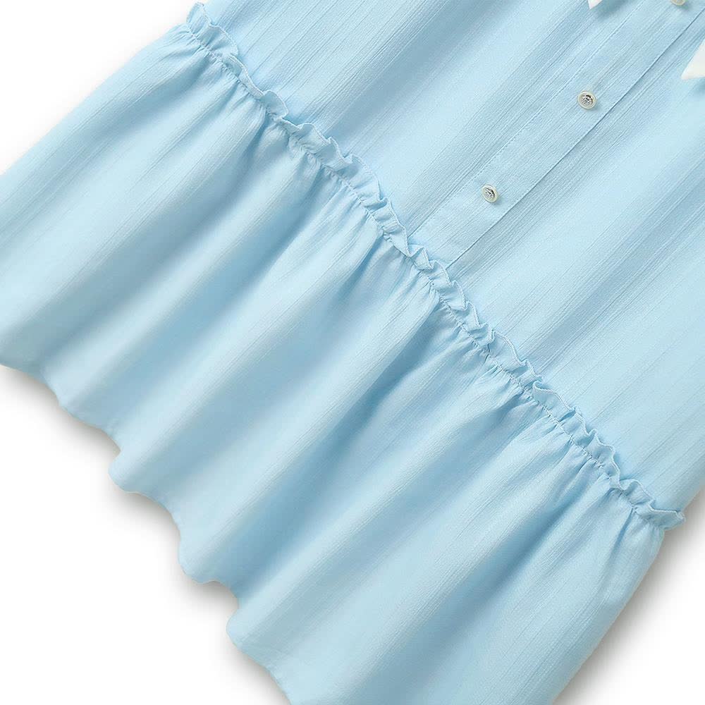 Plus Size Blue Contrast Collar Bow Tie Ruffle Hem Dress - image 2
