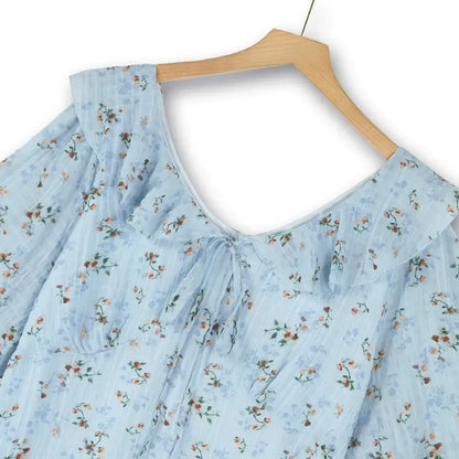 Plus Size Blue Floral Puff Sleeve Midi Dress - image 1