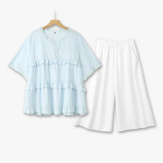 Plus Size Lace Trim Bamboo Blend Lounge Set - 2Pcs Set - 6XL - image 0