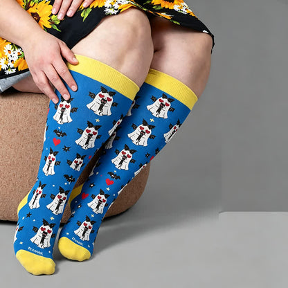 Plus Size Angel Ghost Heart Compression Socks - Blue - 4XL - image 2