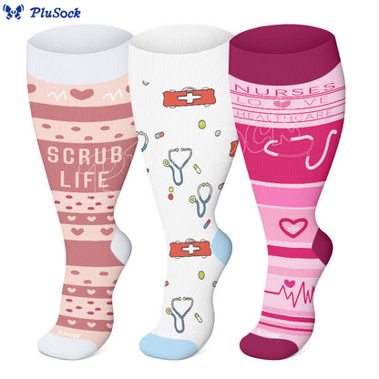 Plus Size Nurse Print Compression Socks - image 0