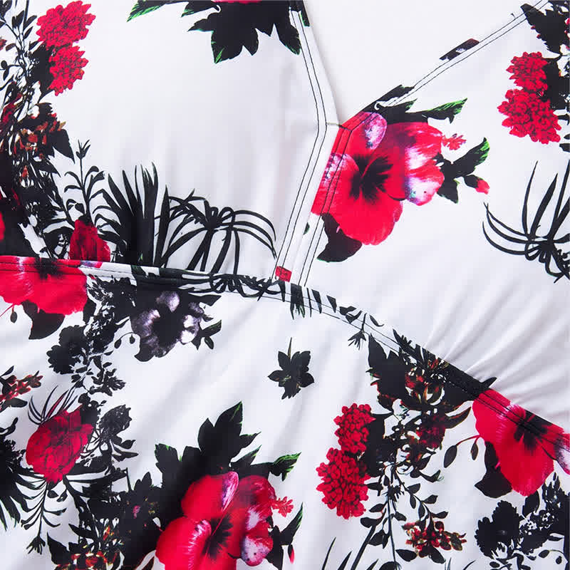 Flower Polka Dot Print V Neck Swim Dress - image 6