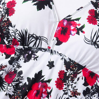 Flower Polka Dot Print V Neck Swim Dress - image 6