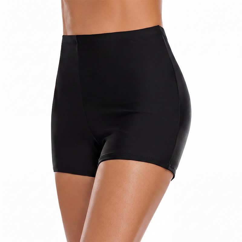 High Waisted Sleek Fit Boyshort Swim Shorts - Black-A - 4XL - image 1