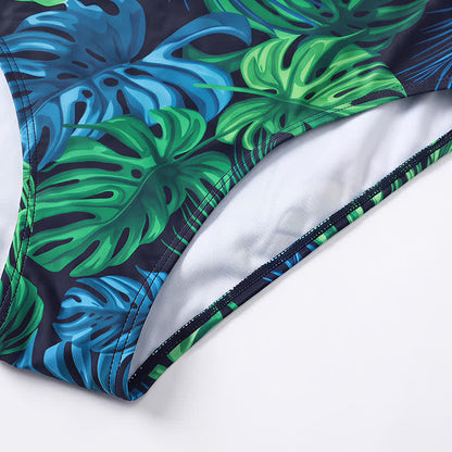 Tropical Flower Leaf Scoop Neck One-Piece Swimsuit - image 7