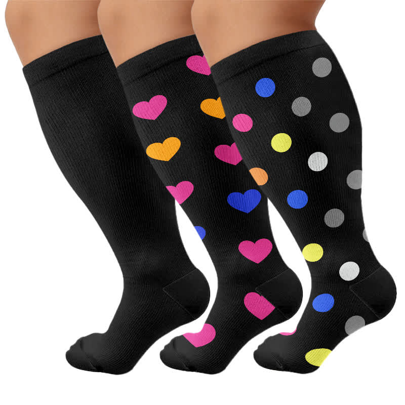 Plus Size Heart Pop Dot Compression Socks(3 Pairs) - Multicolor - 4XL - image 4