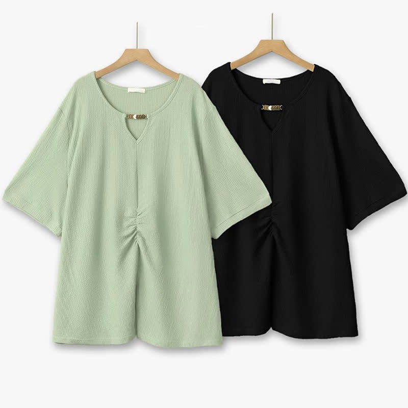Plus Size Textured Keyhole Neck Gathered Tunic Top - image 0