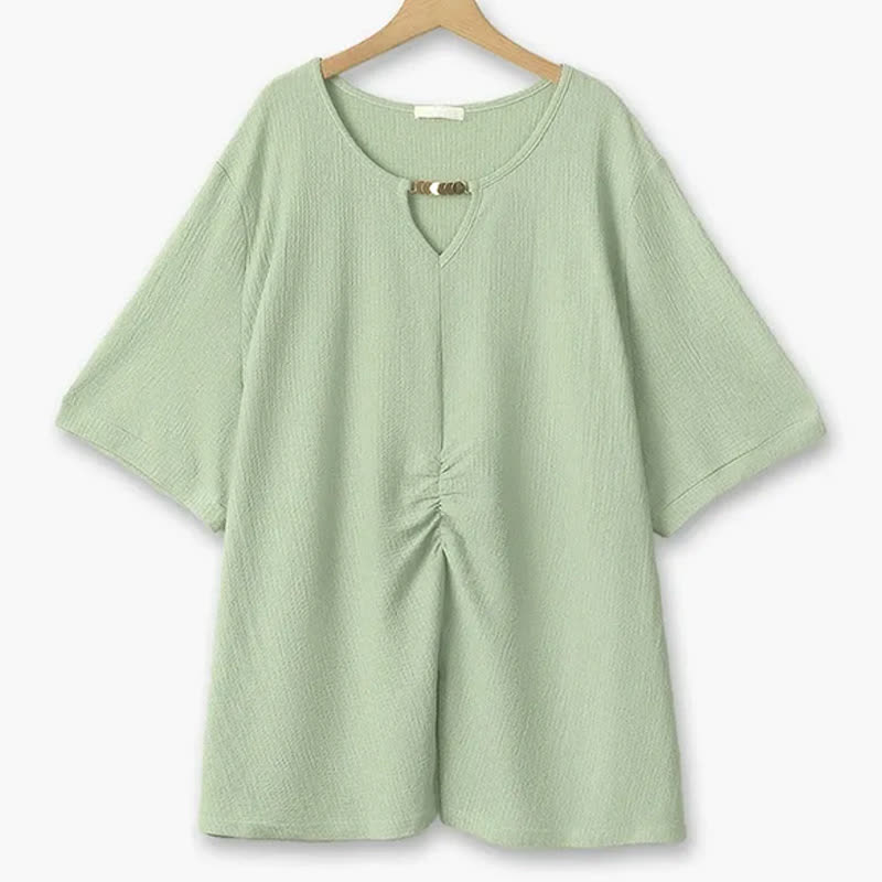 Plus Size Textured Keyhole Neck Gathered Tunic Top - Green - 6XL - image 6