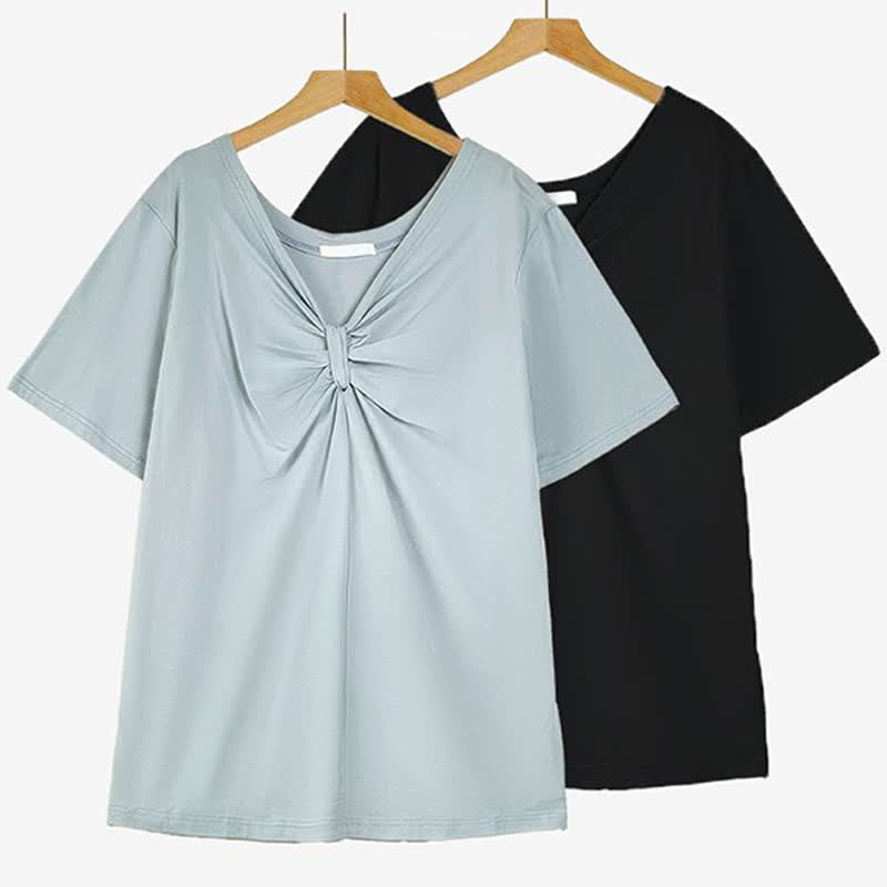 Plus Size Twist Front V Neck Cotton Stretch Blouse - image 0